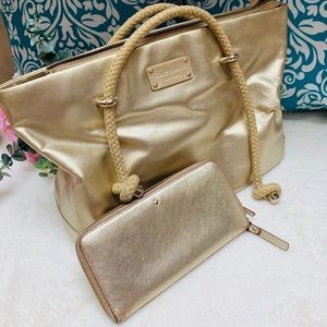 Kate Spade Metallic Gold Satchel & Matching wallet